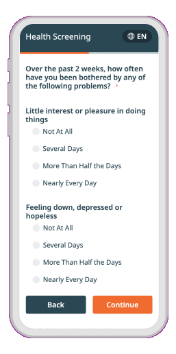 Health screening screen