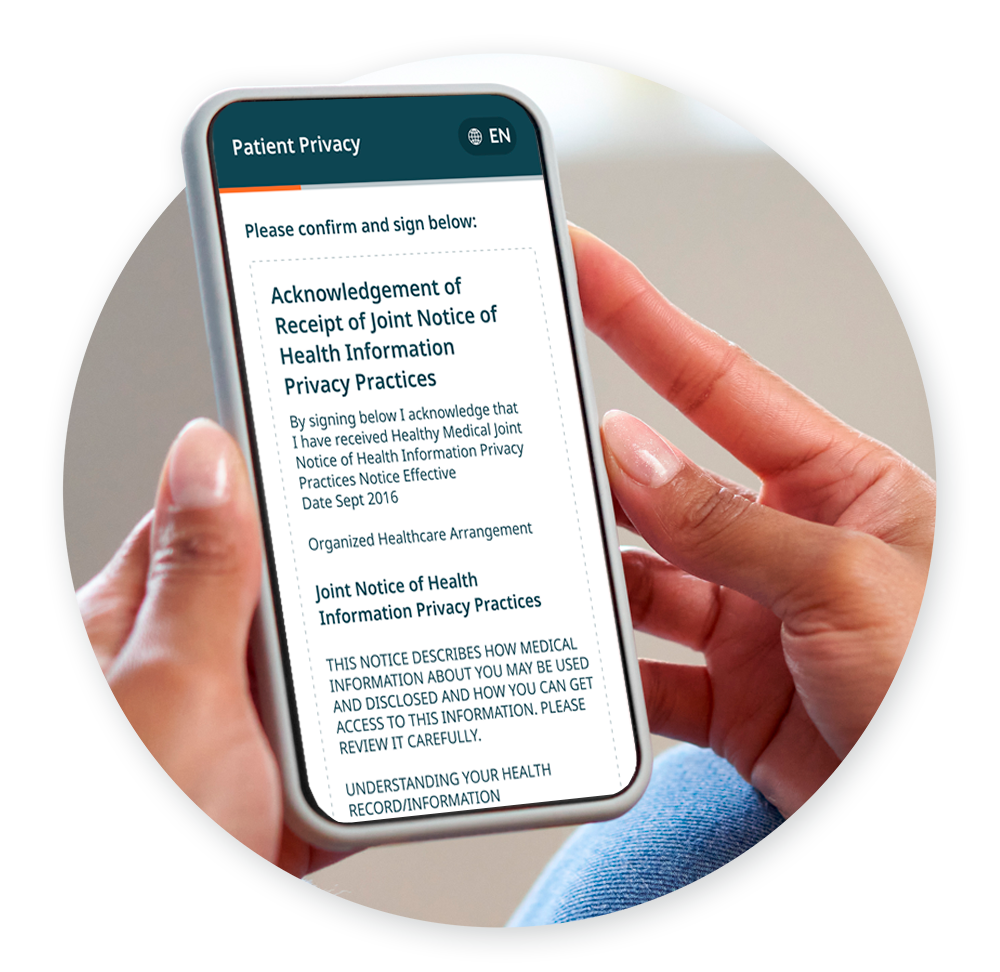 SEO-may-banner Closeup of HIPAA compliant form on mobile device